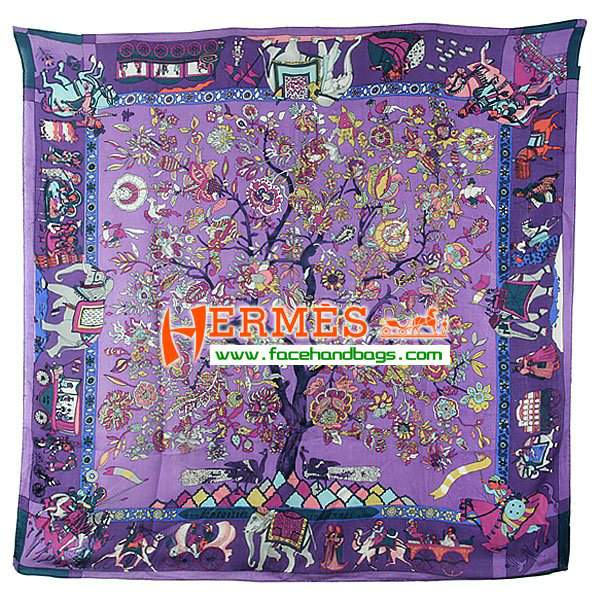 Hermes Hand-Rolled Cashmere Square Scarf Purple HECASS 130 x 130